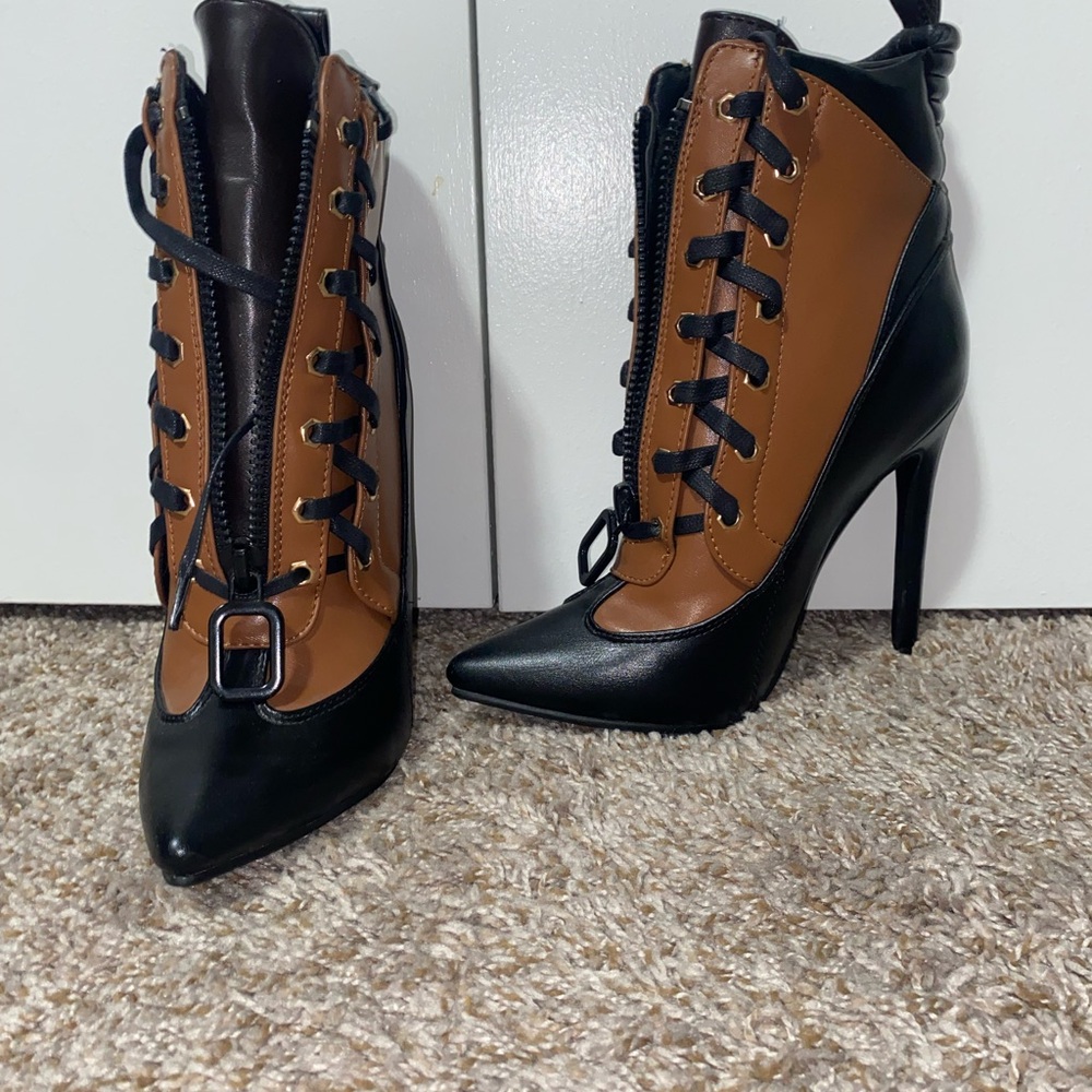 Stylish Black and Brown Women's Lace-Up Heels